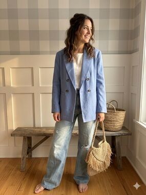 H&M Powder Blue Double-Breasted Blazer Size Large